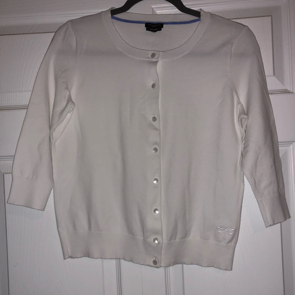 White cardigan sweater